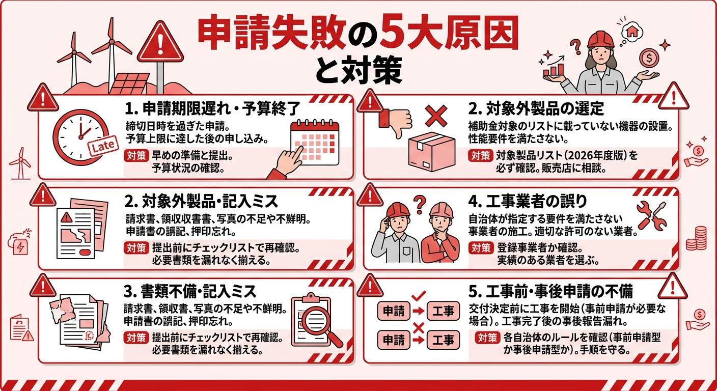エコキュート補助金の申請に失敗する5つの理由と対策の補助金解説図