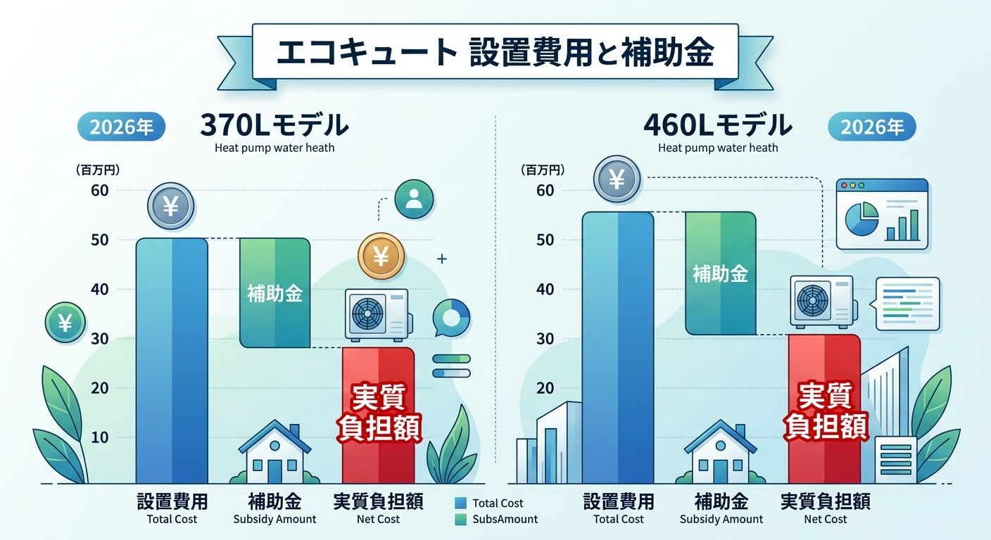 エコキュート設置費用2026｜工事費・本体代と補助金の計算方法の補助金解説図