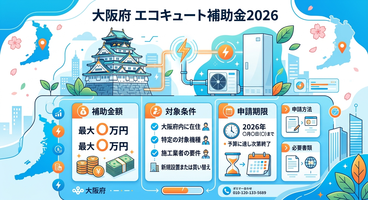 大阪府 エコキュート補助金2026｜申請方法・条件まとめの補助金解説図