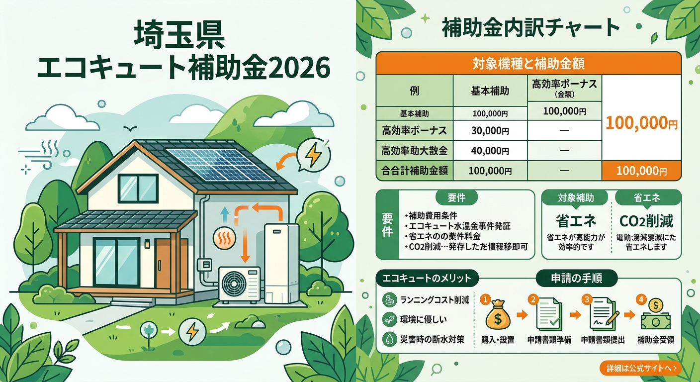埼玉県 エコキュート補助金2026｜申請方法・条件まとめの補助金解説図