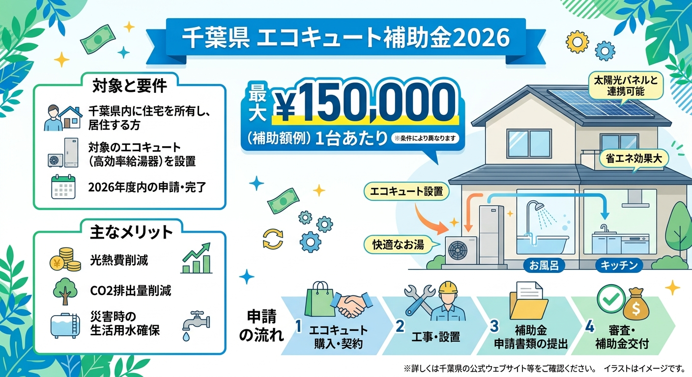 千葉県 エコキュート補助金2026｜申請方法・条件まとめの補助金解説図