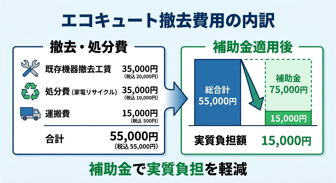 エコキュート撤去費用と補助金2026｜撤去・処分費の相場と補助金で安くする方法を徹底解説の補助金解説図