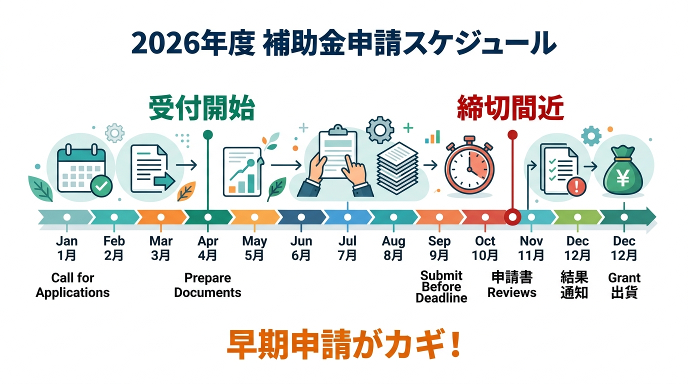 エコキュート補助金2026はいつから申請できる？受付開始時期・スケジュール・早期申請のコツを徹底解説の補助金解説図